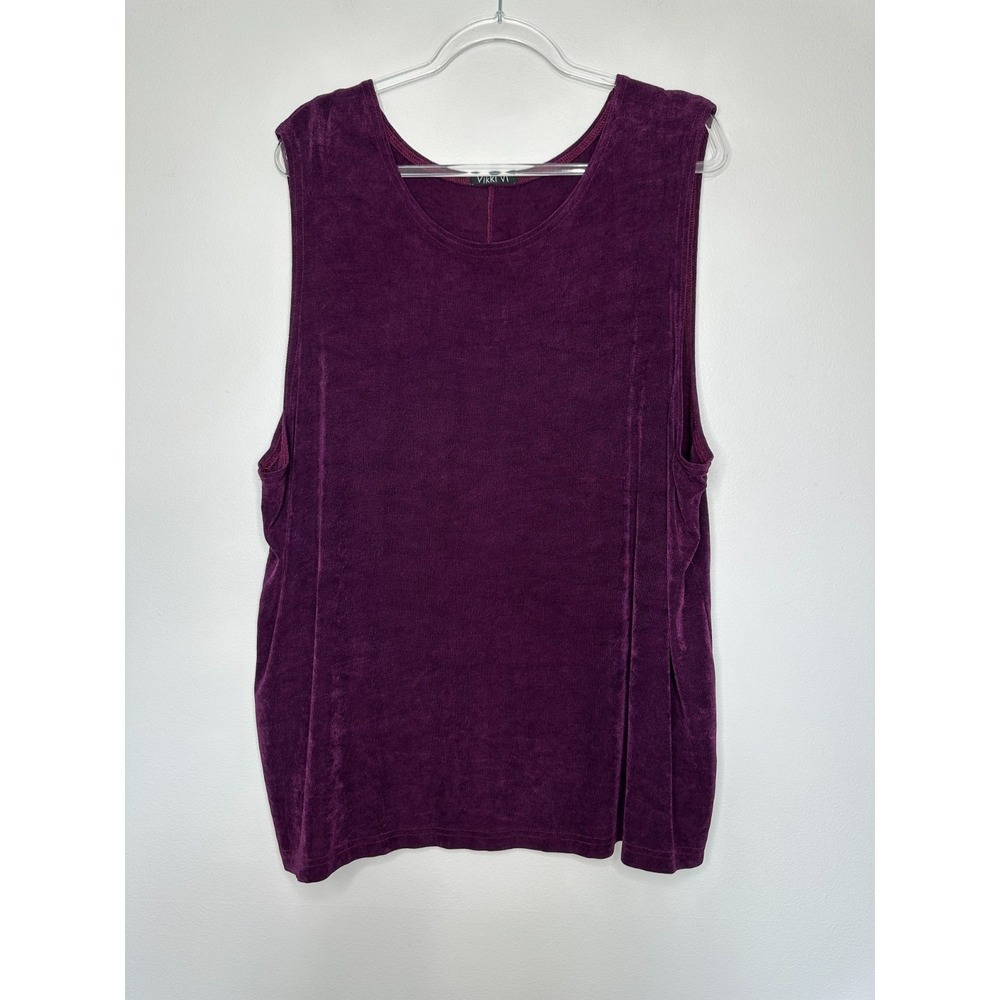 Vtg Vikki Vi Tank Top Shell Size 3X Purple Sleeveless Slinky Liquid Knit